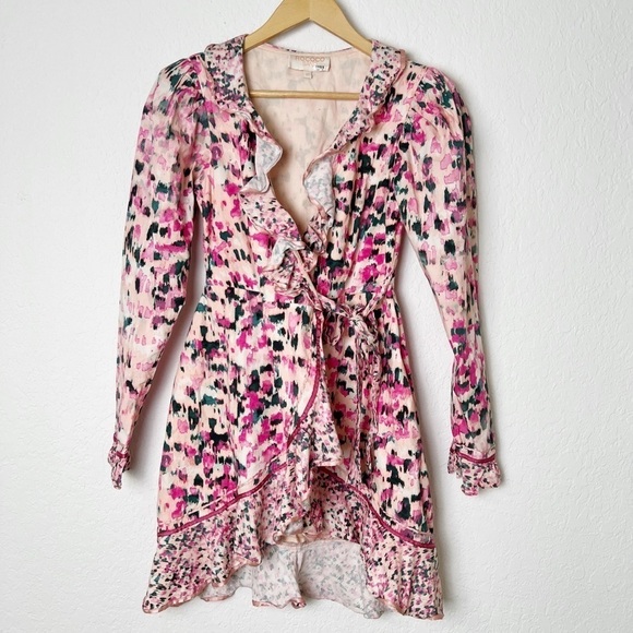 Rococo Sand MIMI Pastel Ruffled Wrap Mini Dress - Picture 3 of 8